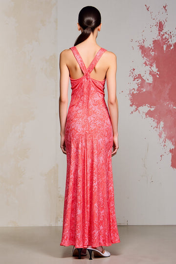 Pink Sheath V Neck Ruched Long Wedding Guest Dress